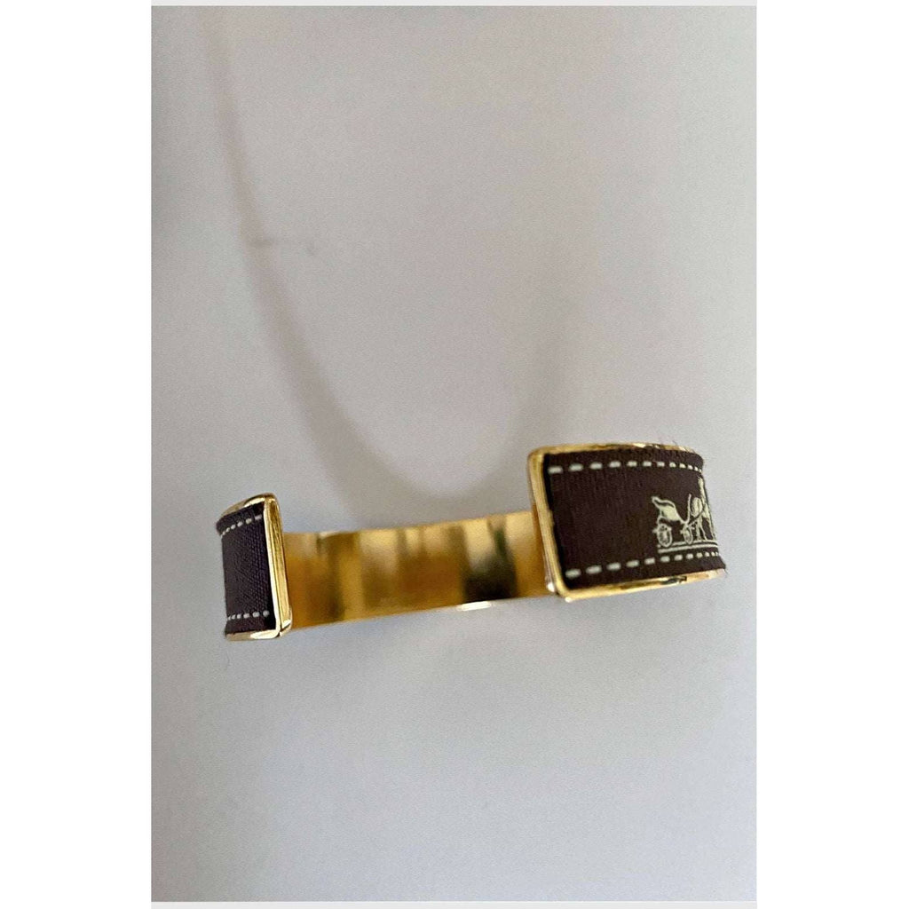 Up-Cycled Cuff Bracelet | Hermes Brown Ribbon