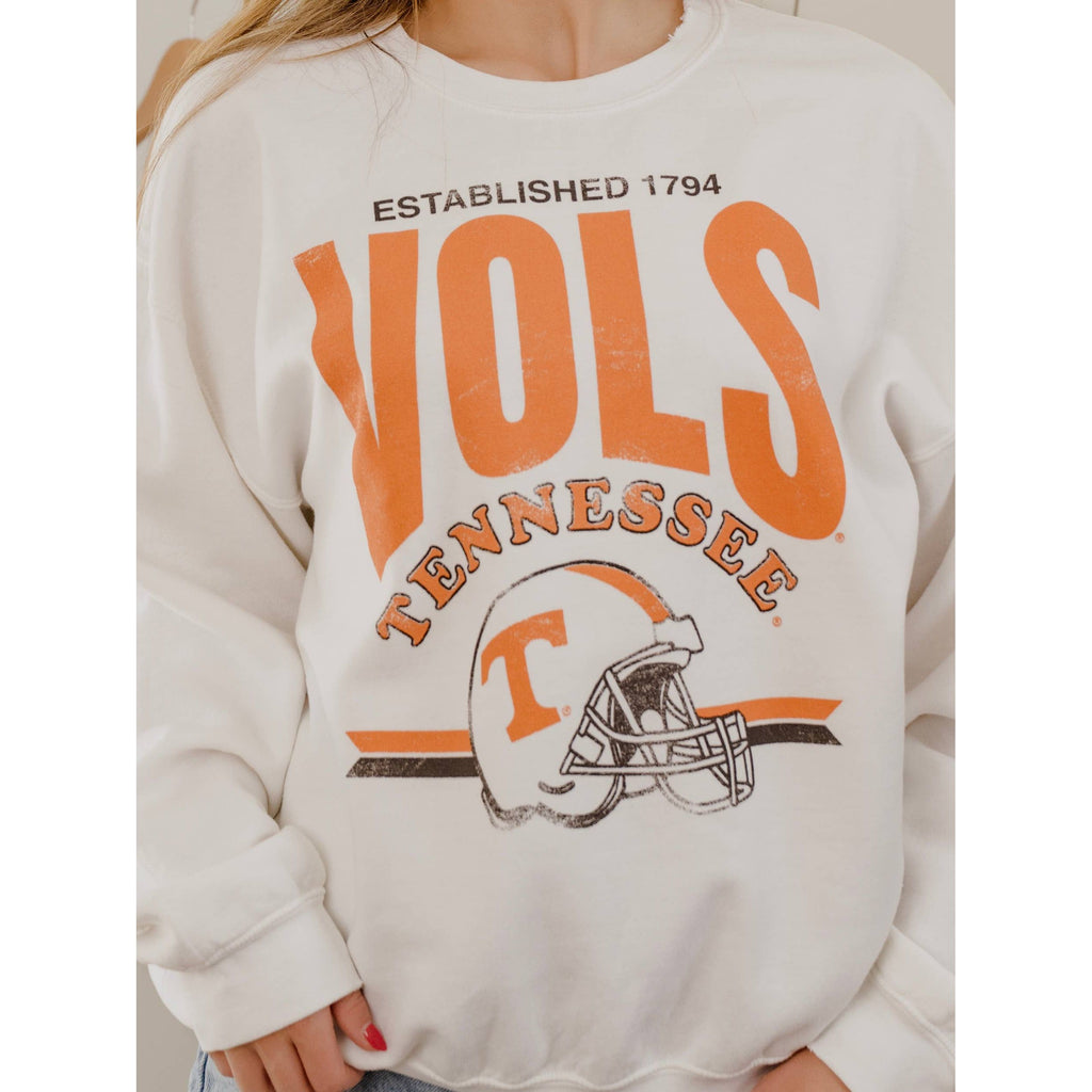 LivyLu - Tennessee Vols Established Date Helmet Thrifted Sweatshirt : 2XL