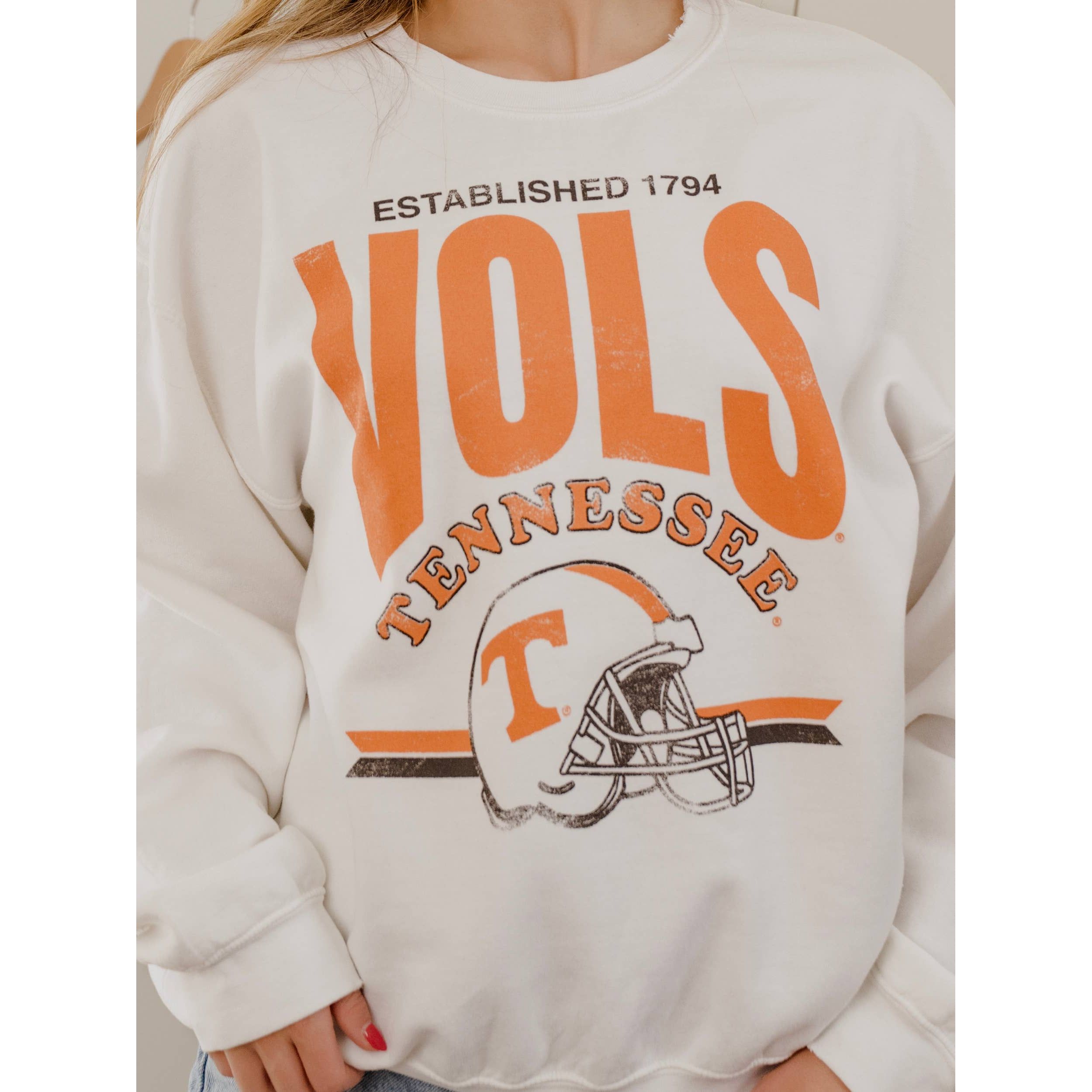 LivyLu - Tennessee Vols Established Date Helmet Thrifted Sweatshirt : S