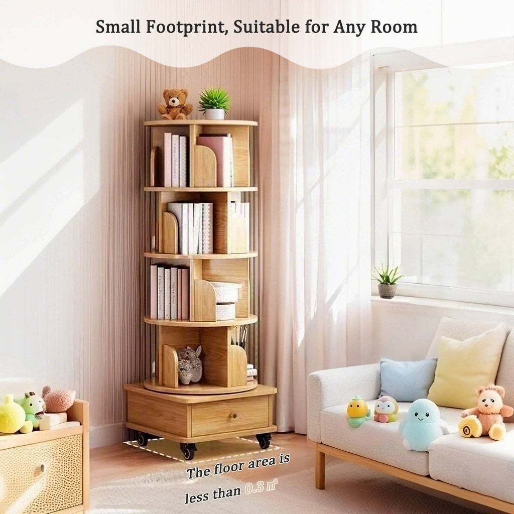 Rotating Bookshelf w/Drawer | 6 Tier