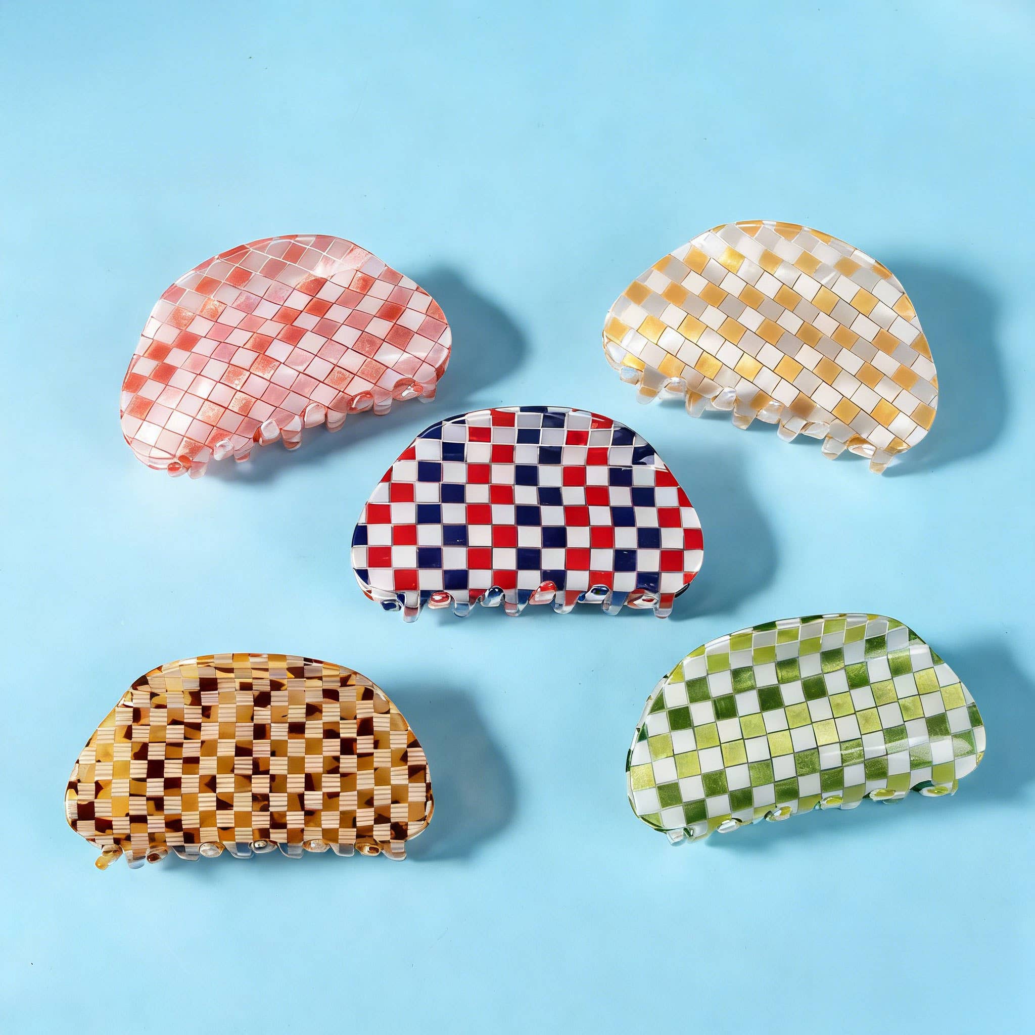 ACCITY - Checkerboard Acrylic Hair Claw Clip Half Round _CWAHA0326: Orange / (OS) 3