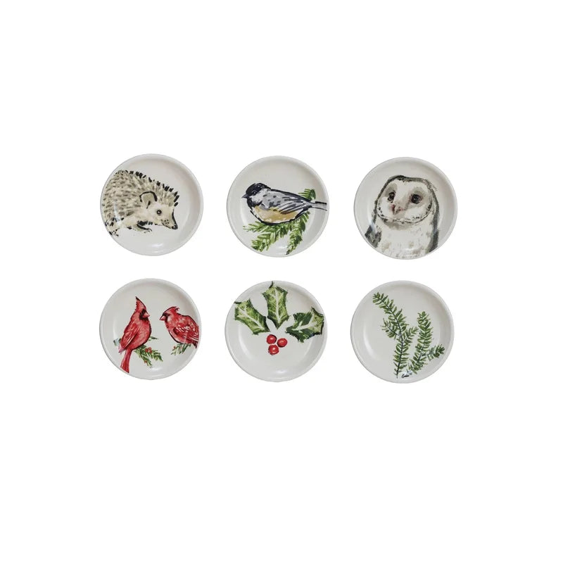 Round Stoneware Dish w/Festive Nature Image