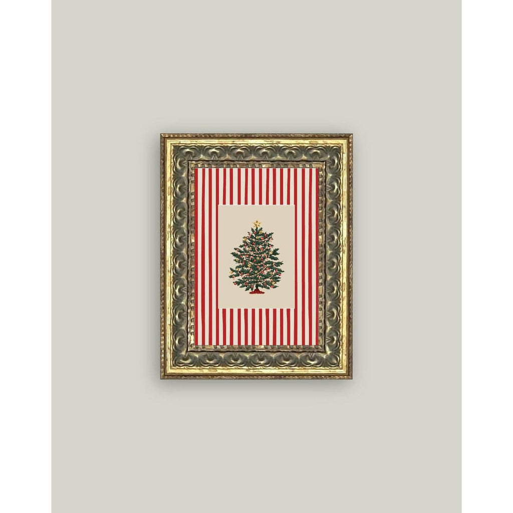 Peppermint Stripe Tree Framed Antique Art | 5x7