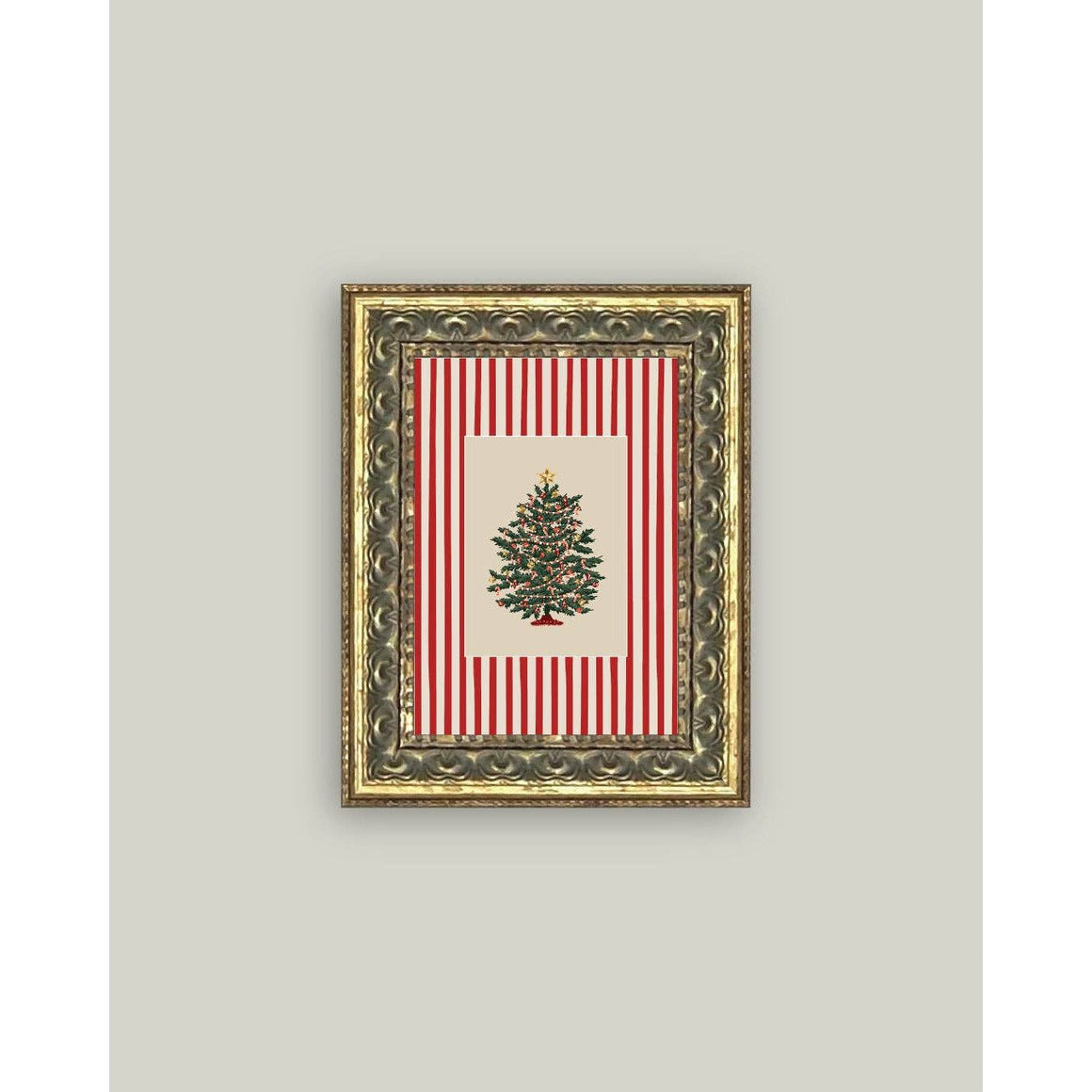 Peppermint Stripe Tree Framed Antique Art | 5x7