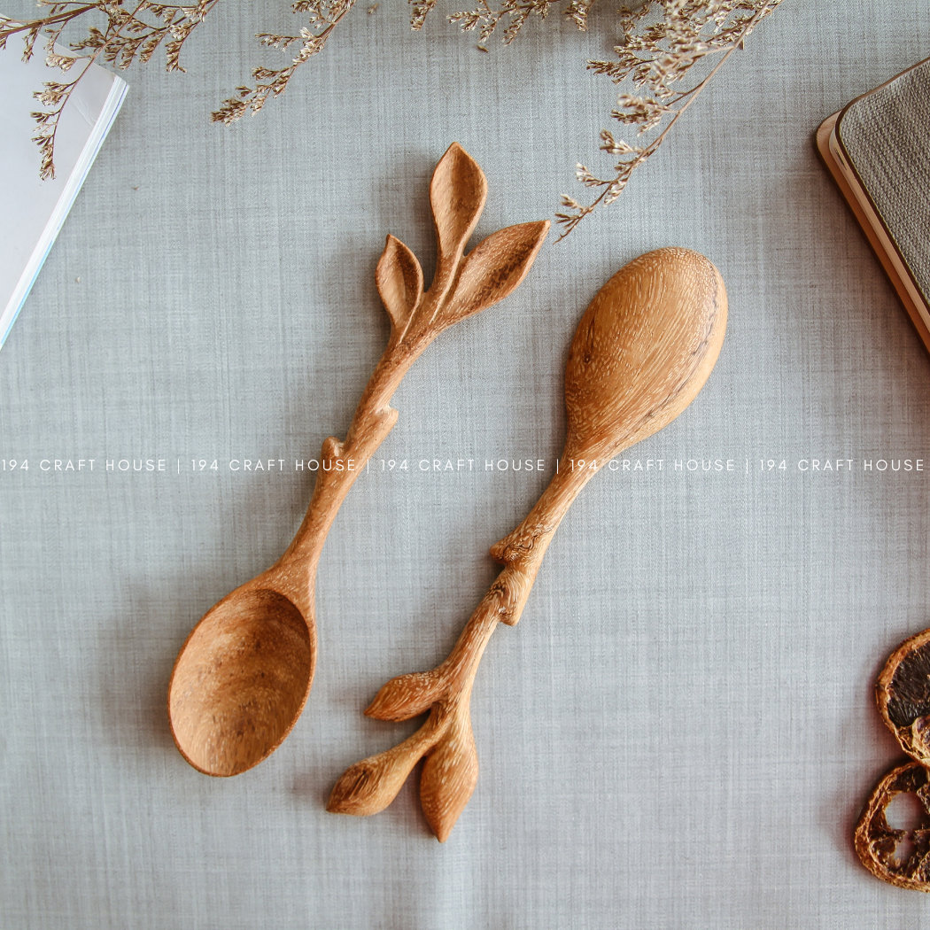 Wooden Spoon w/Artisan Leaf Handle
