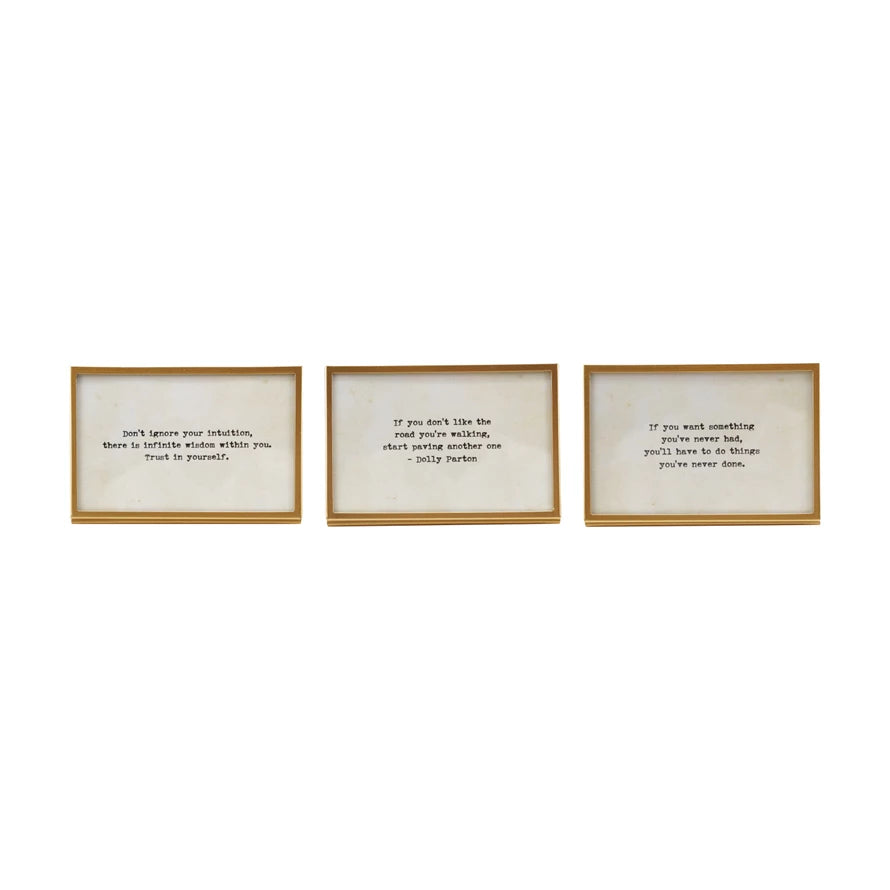 Metal & Glass Square Frame w/Easel & Saying - Gold Finish