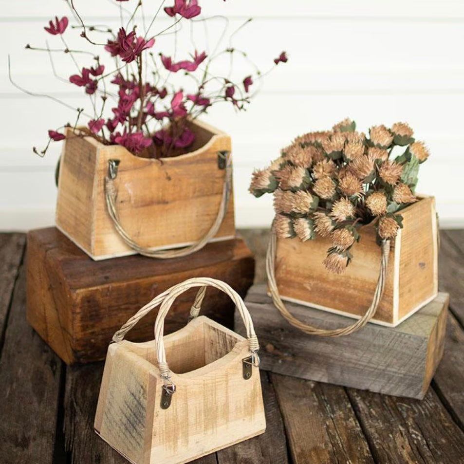 Rustic Recycled Wood Hand Bag Planters