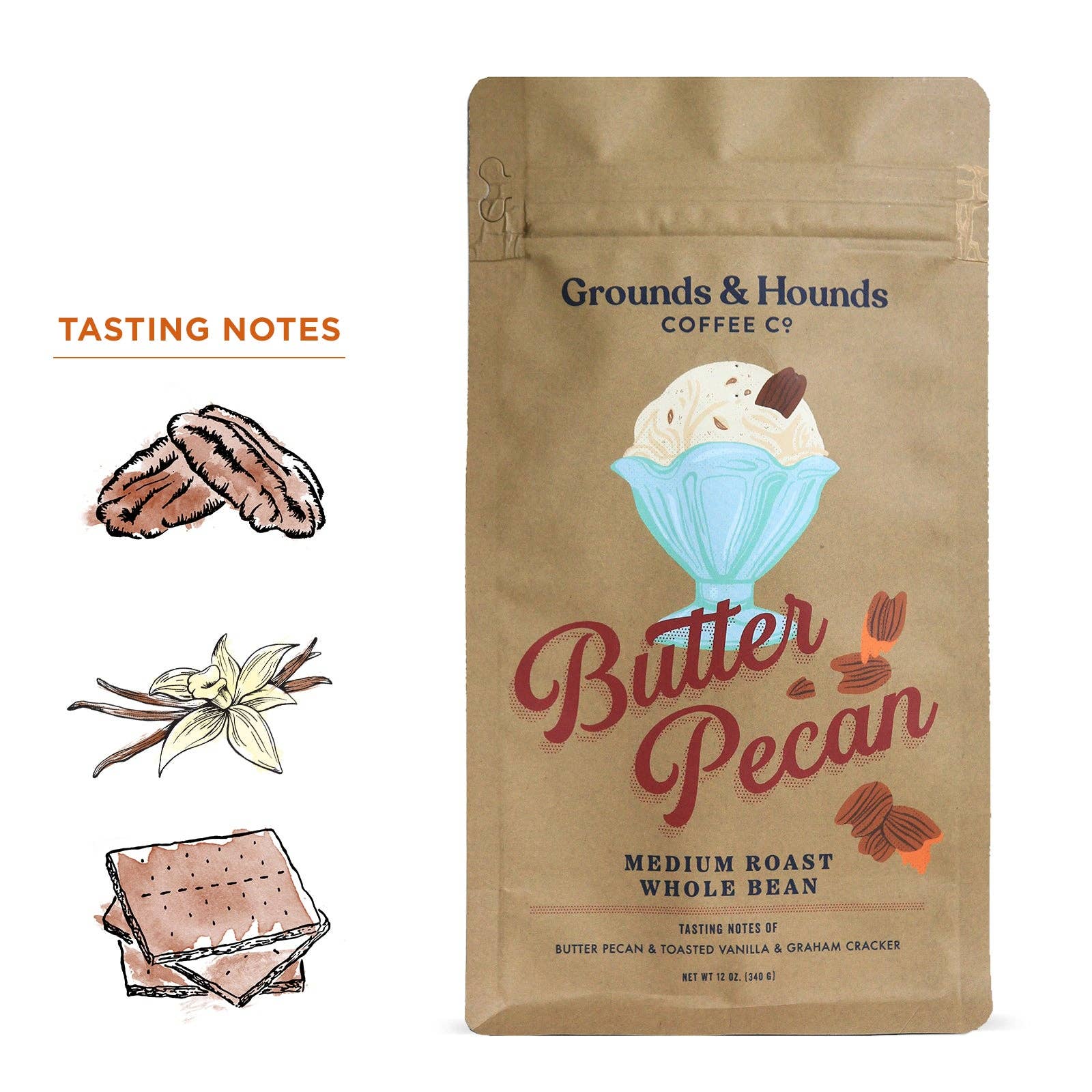 Grounds & Hounds Coffee Co.® Roast Coffee | Butter Pecan (Ground)