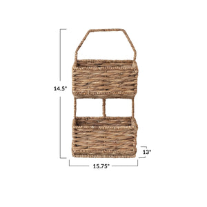 Metal & Water Hyacinth 2-Tier Wall Basket | Natural