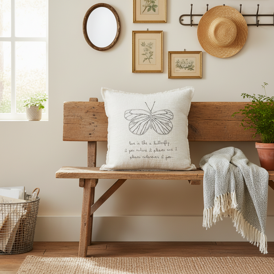 Pillow Collection - Love is Like A Butterfly Embroidered Pillow