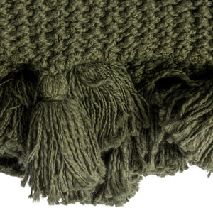 Cotton Knit Throw w/Tassels | Olive Green