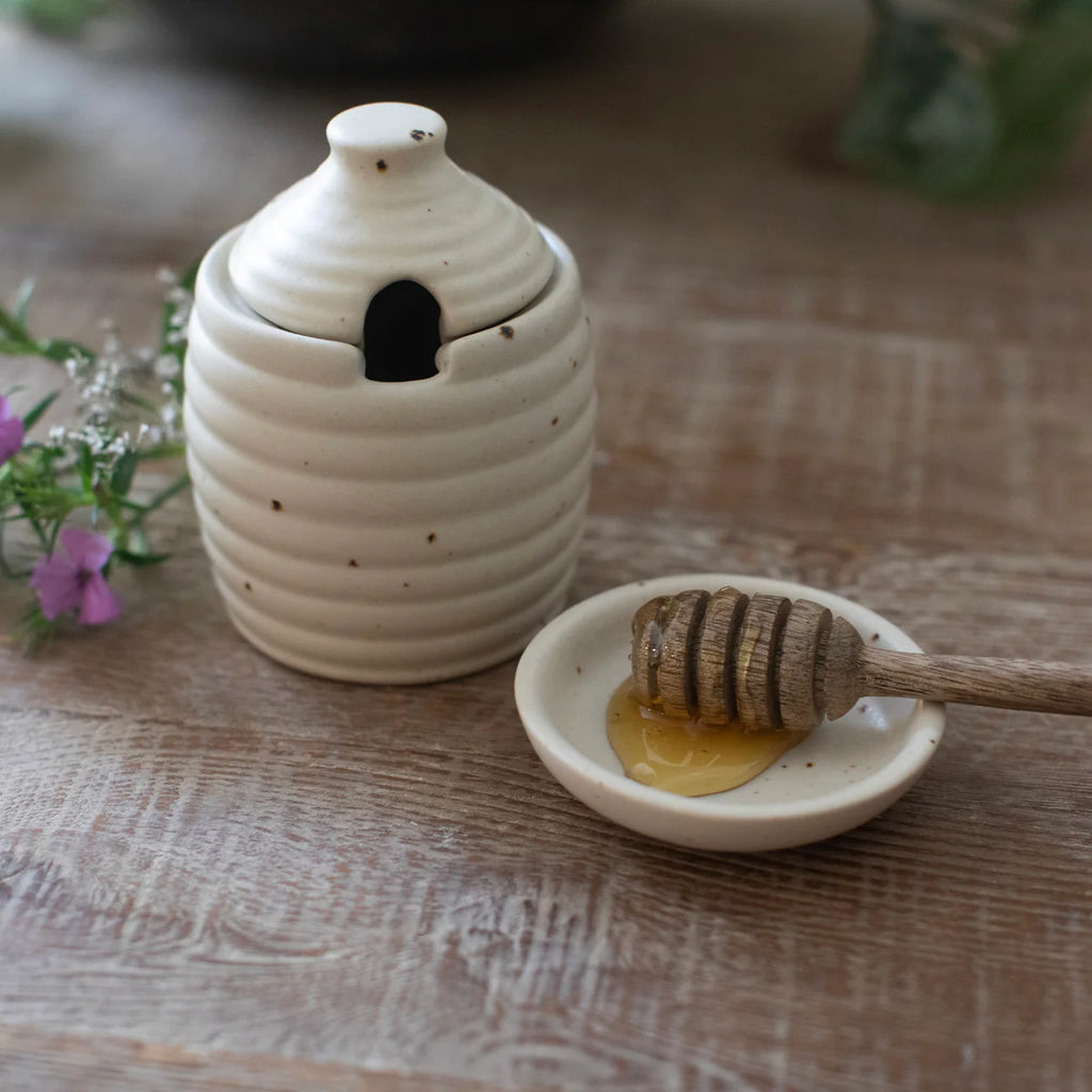 Ribbed Ceramic Speckled Honey Pot
