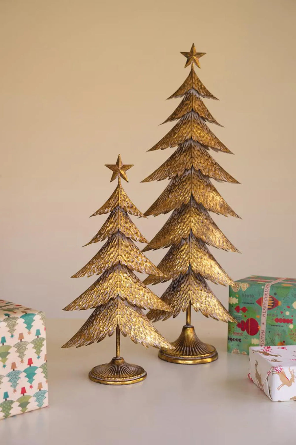 S/2 Antique Gold Christmas Trees