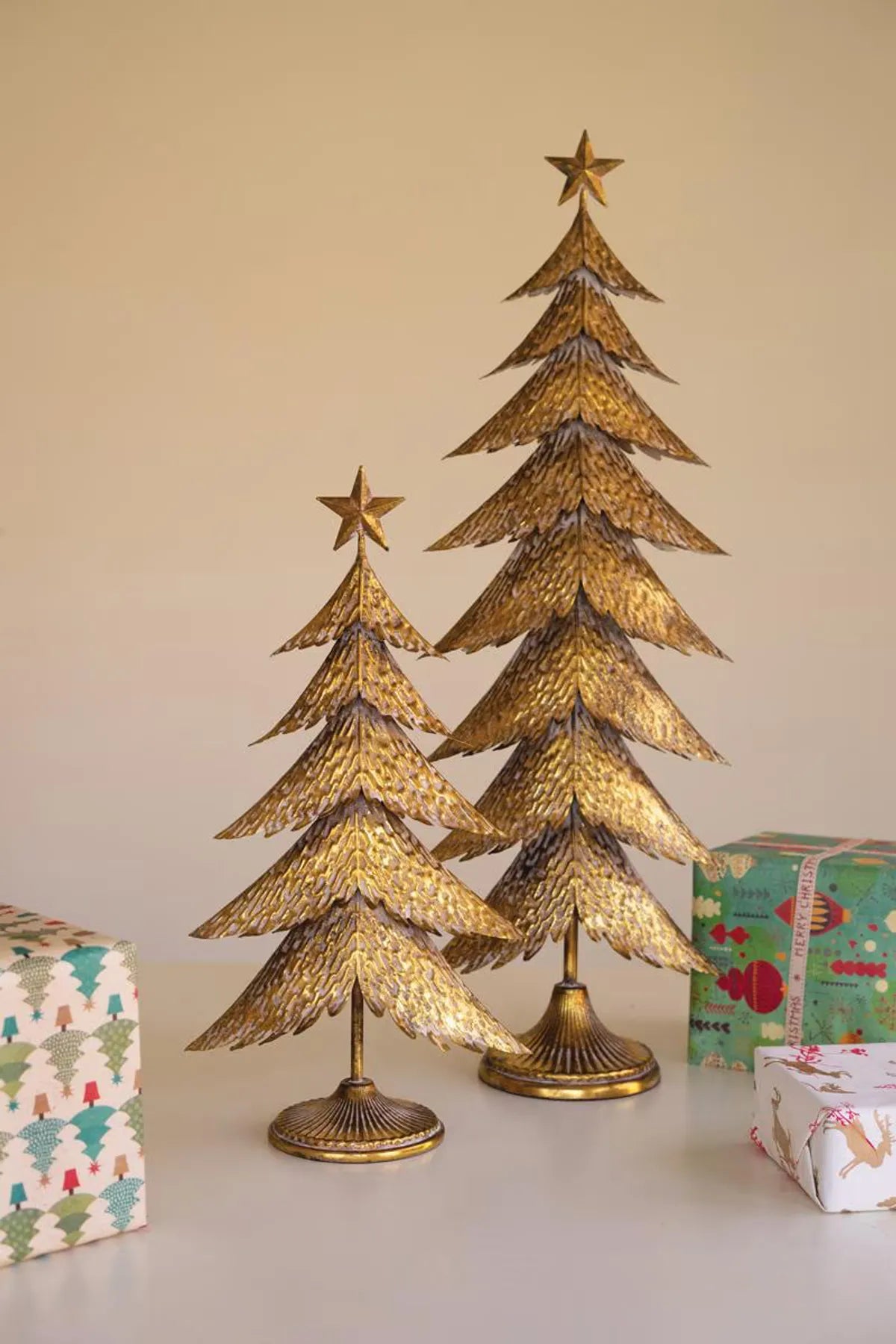 S/2 Antique Gold Christmas Trees