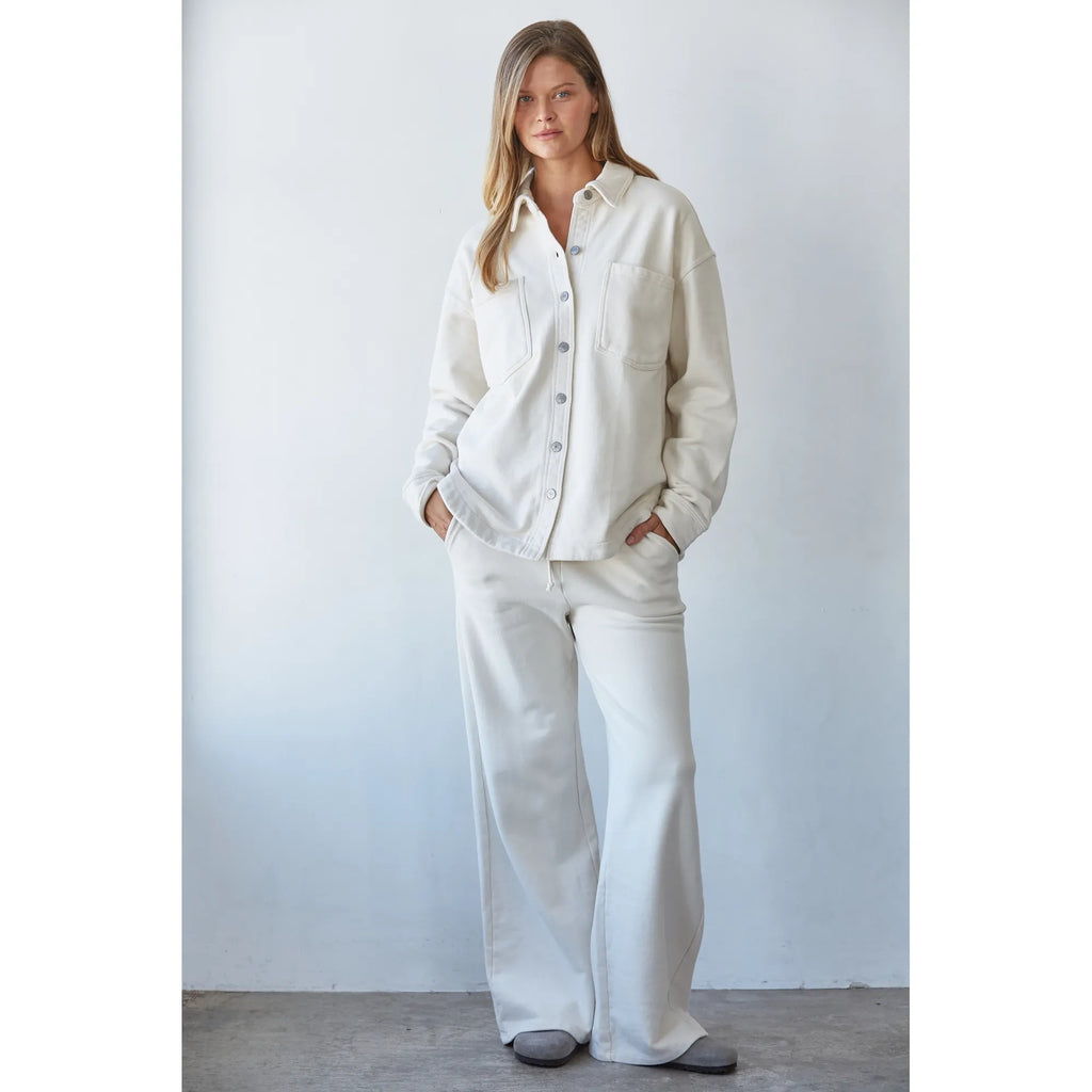 Knit Cotton Wide Leg Pants | Light Beige