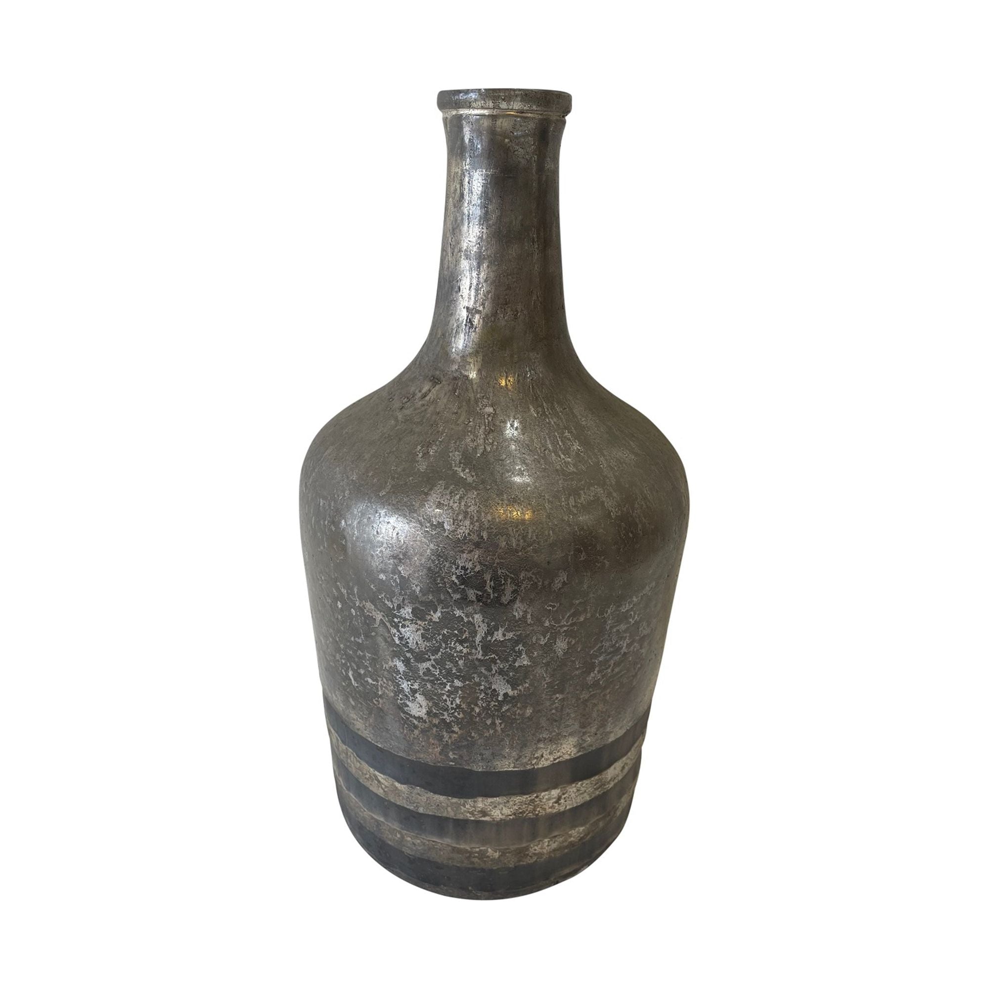 Silver Glass Bottle Vase | Luster Silver Etching