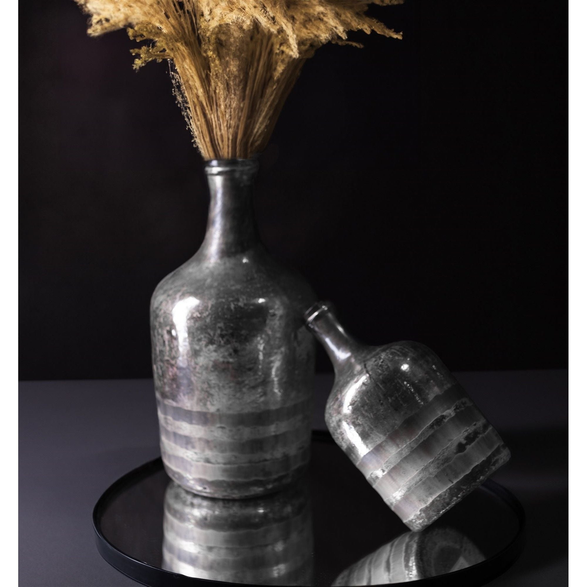 Silver Glass Bottle Vase | Luster Silver Etching