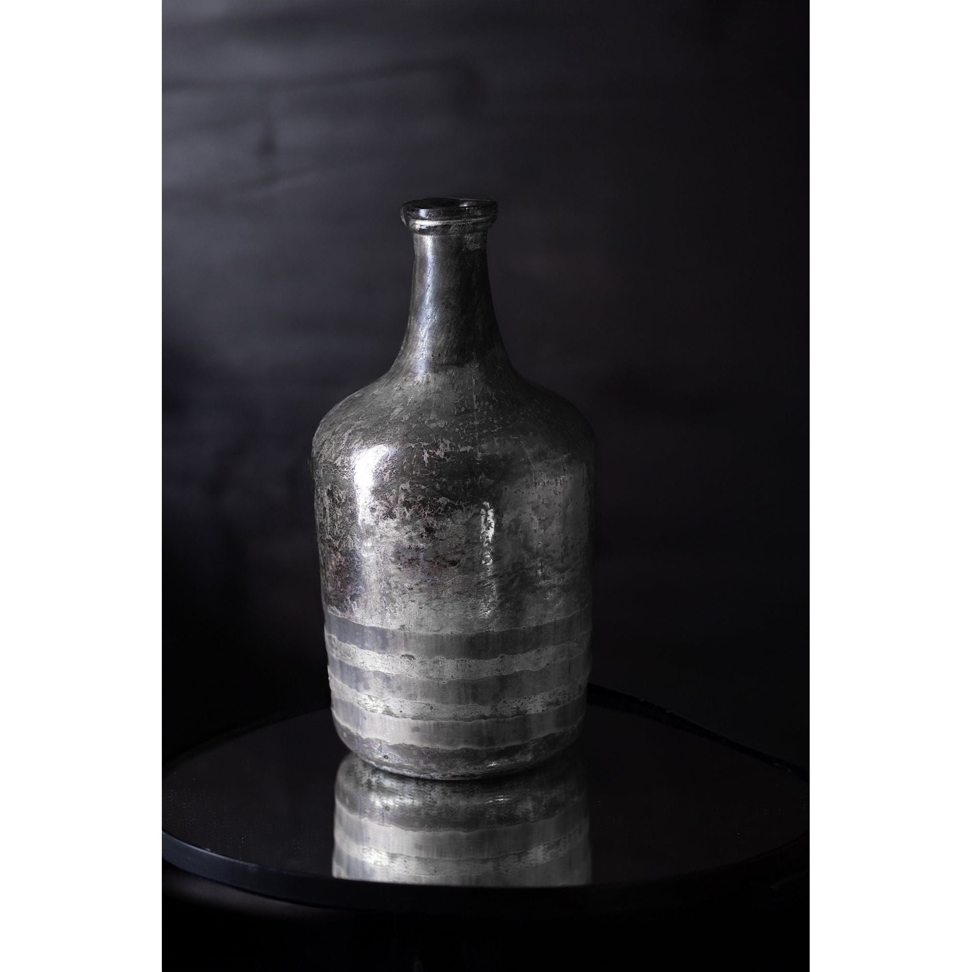 Silver Glass Bottle Vase | Luster Silver Etching