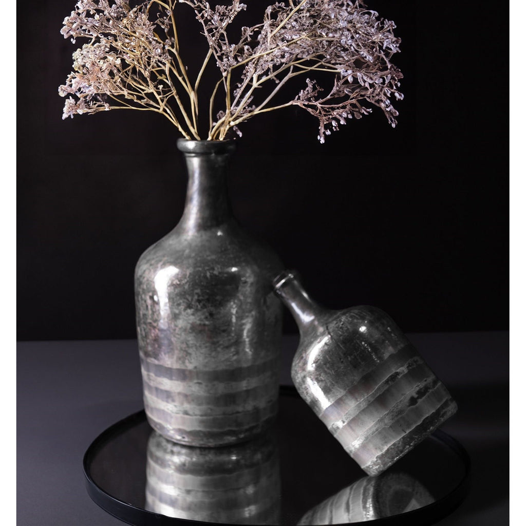 Silver Glass Bottle Vase | Luster Silver Etching
