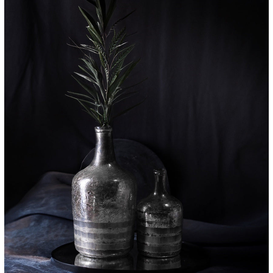 Silver Glass Bottle Vase | Luster Silver Etching