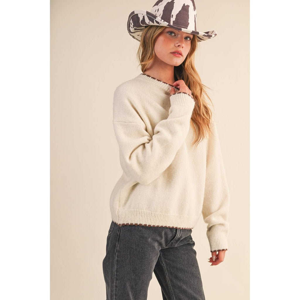 &MERCI - CONTRAST KNIT SCALLOPED EDGE SWEATER MSW11114: CHARCOAL PINK / S