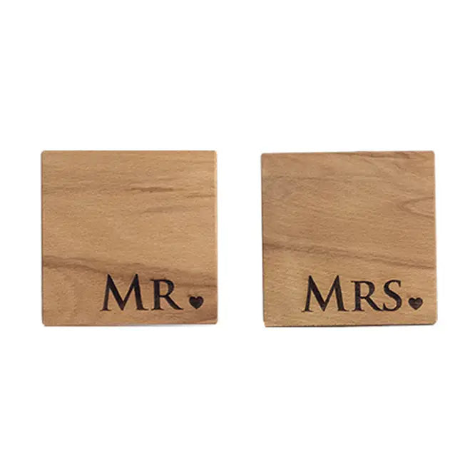 Mr & Mrs Beech Wood Coaster Set