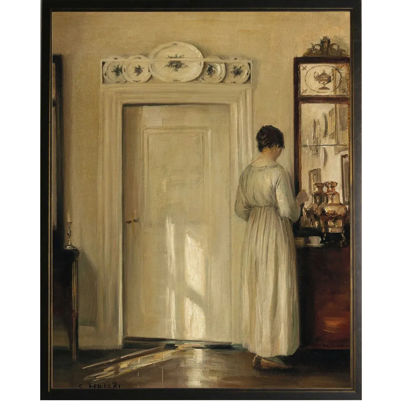 Vintage House Interior Painting - Lady Making Tea | 8" x 10"