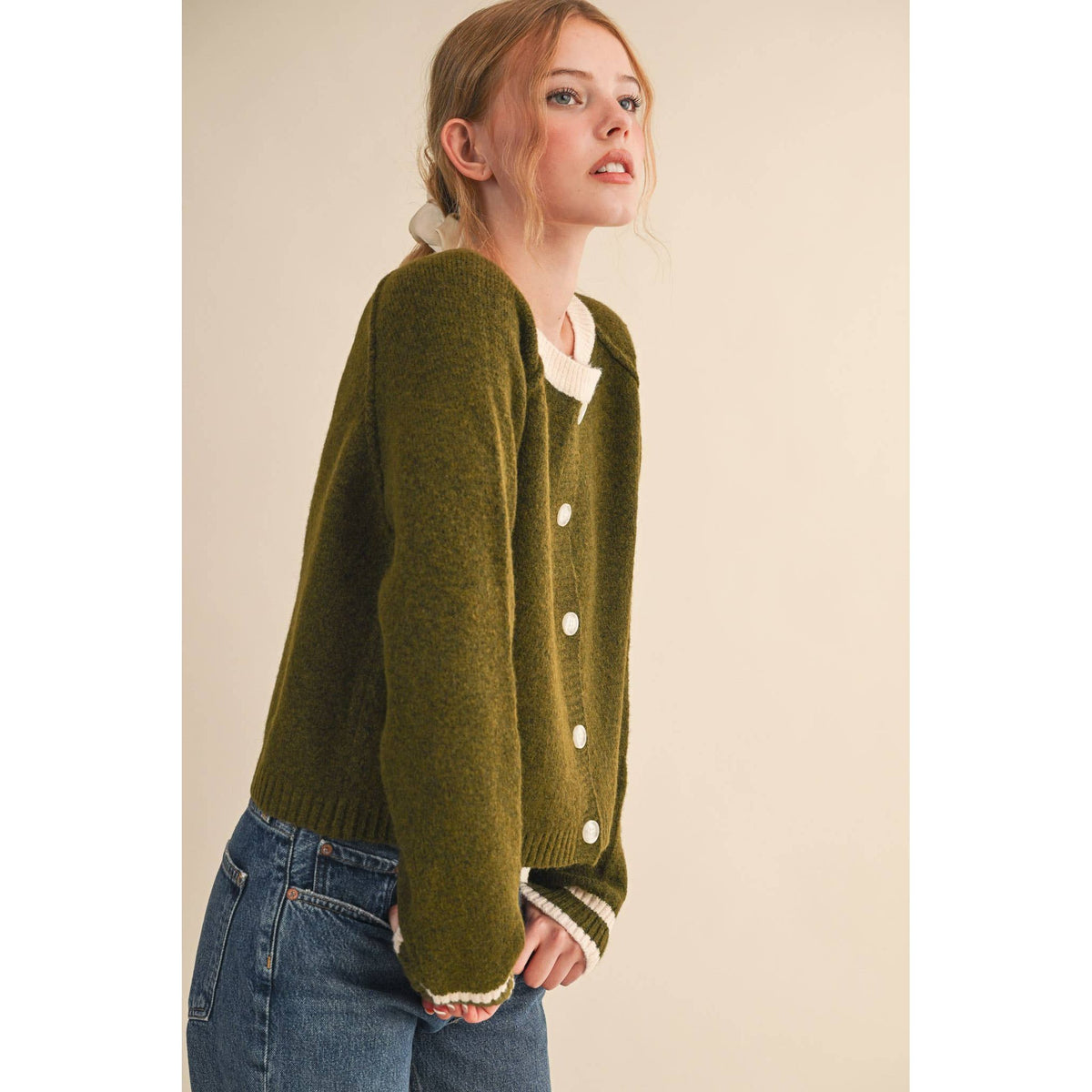 &MERCI - TWO TONE SWEATER CARDIGAN MSW11246: CHOCOLATE BROWN / M