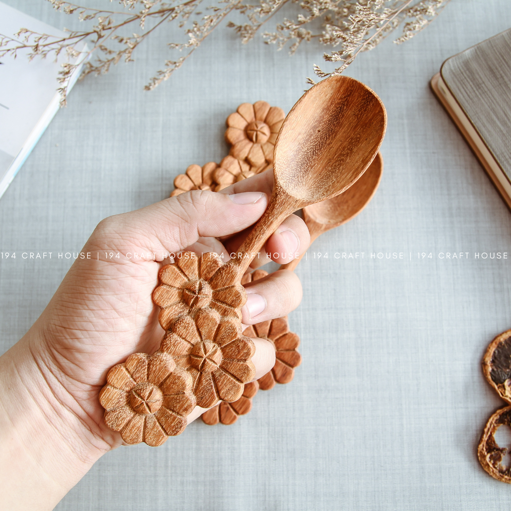 Hand-carved Wooden Spoon w/Flower-Shaped Handle