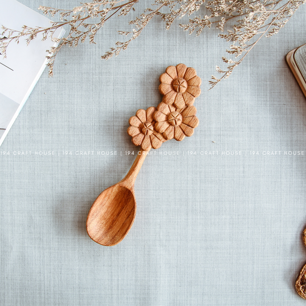 Hand-carved Wooden Spoon w/Flower-Shaped Handle