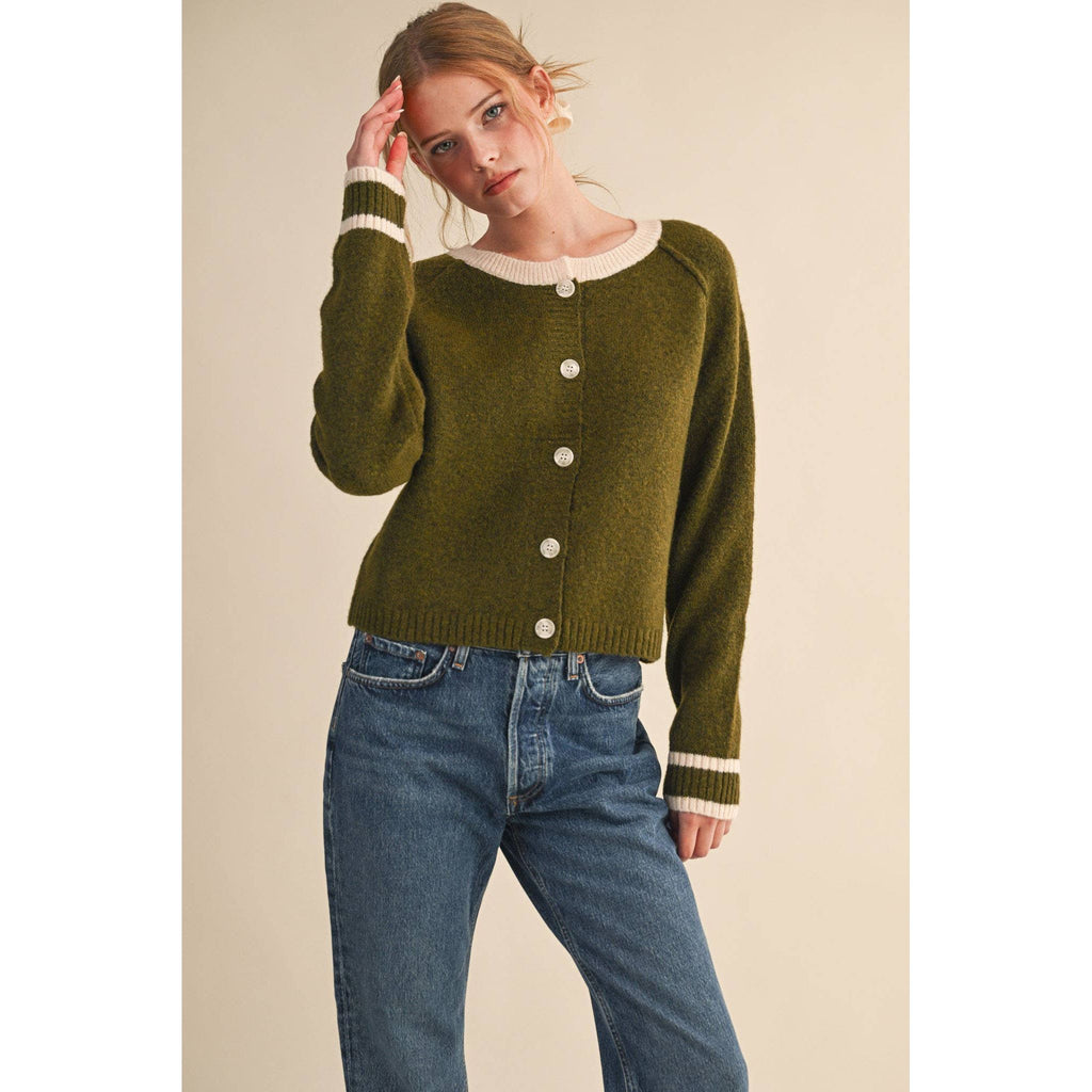 &MERCI - TWO TONE SWEATER CARDIGAN MSW11246: CHOCOLATE BROWN / M