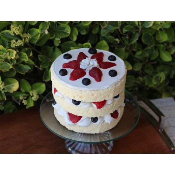 Triple Layer Vanilla Cake w/Strawberries & Blueberries