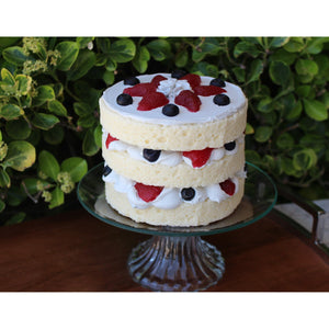 Triple Layer Vanilla Cake w/Strawberries & Blueberries