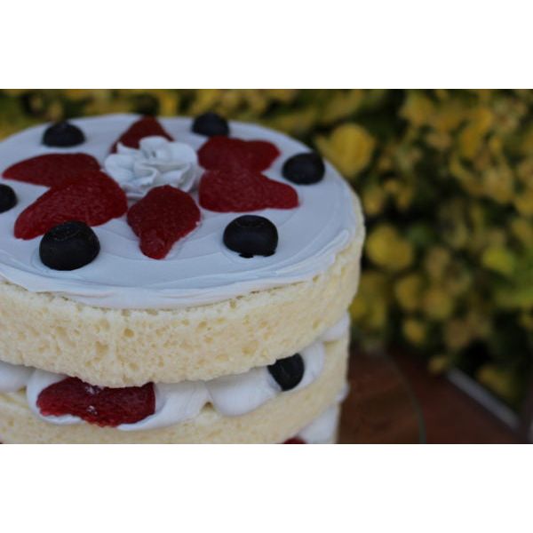 Triple Layer Vanilla Cake w/Strawberries & Blueberries