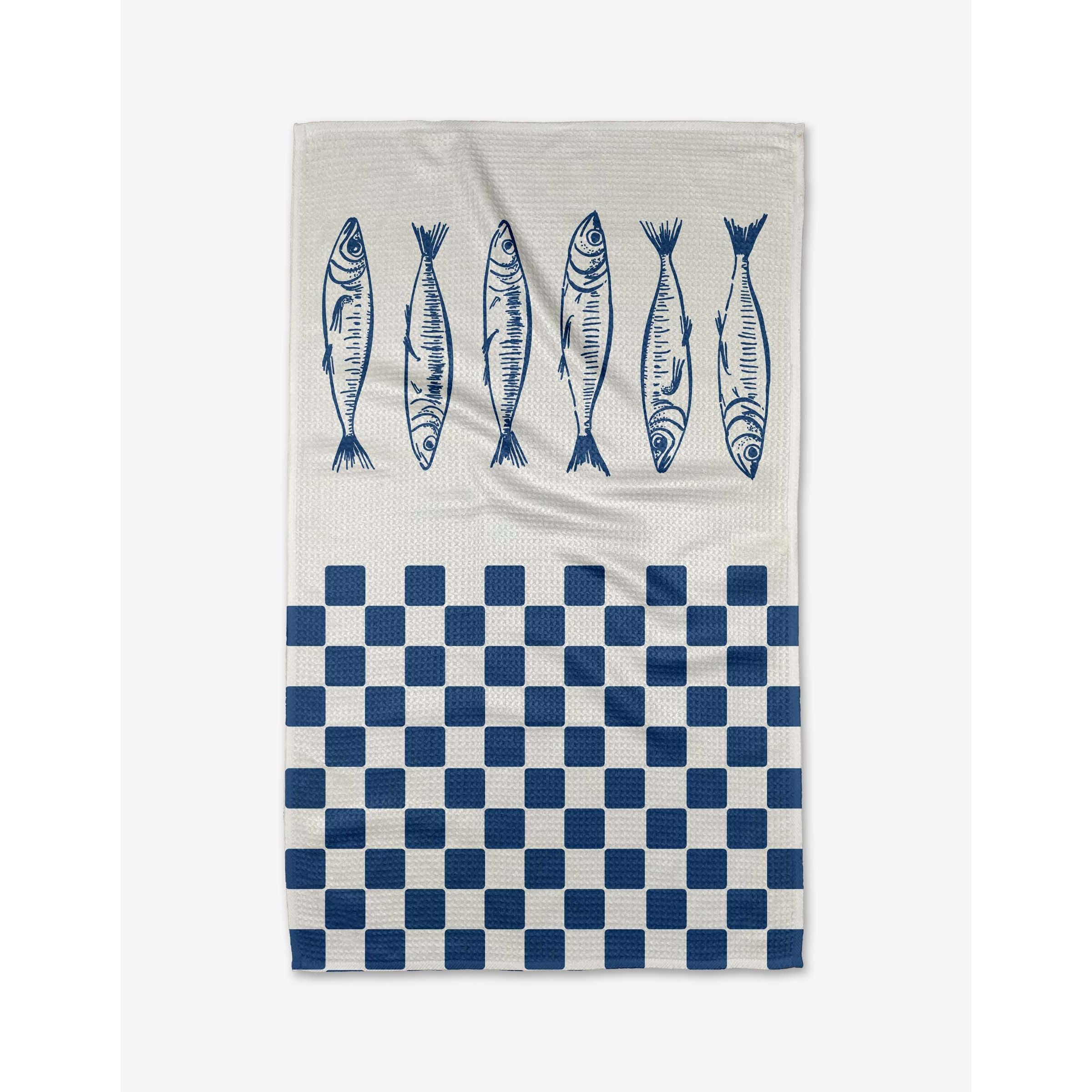 Geometry - Sardine Check Blue Tea Towel