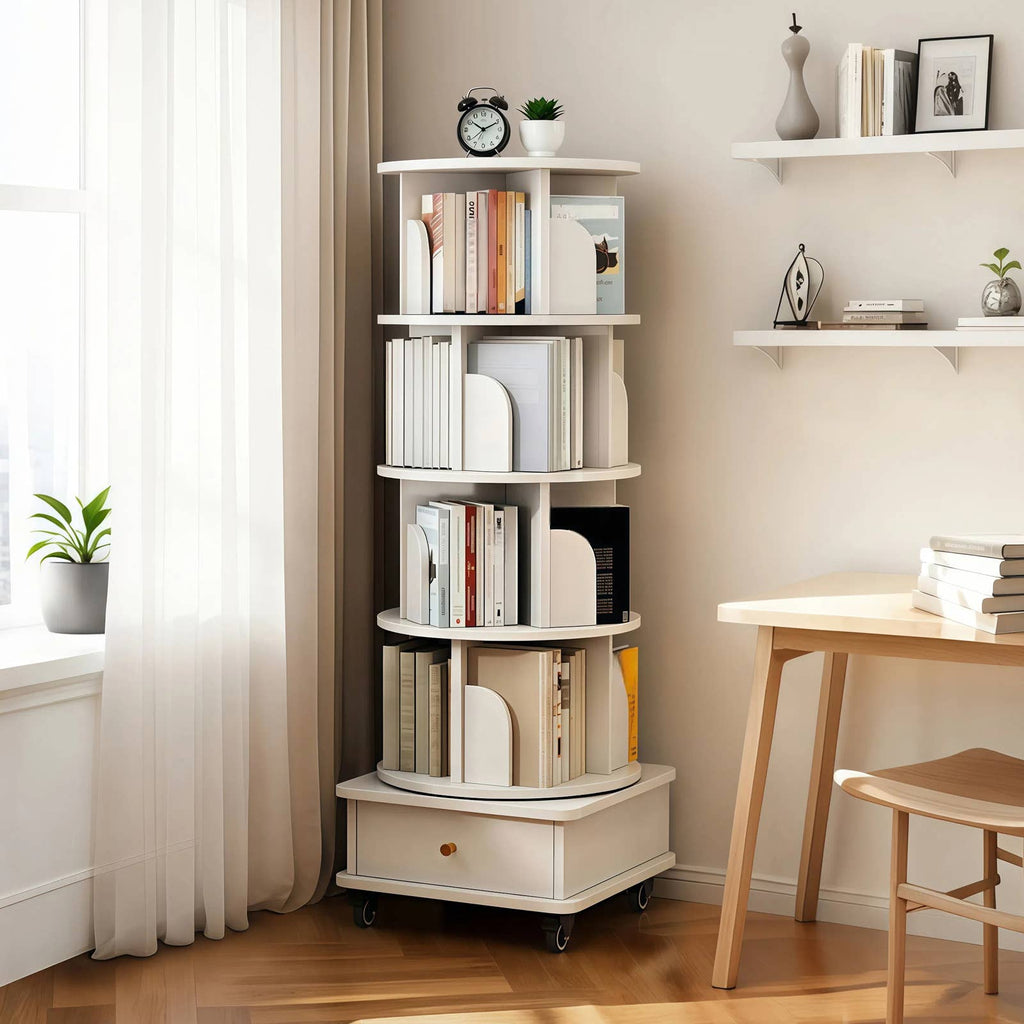 Rotating Bookshelf w/Drawer | 6 Tier