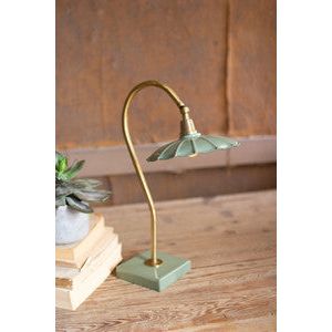 Antique Brass Goose Neck Table Lamp w/Enamel Shade