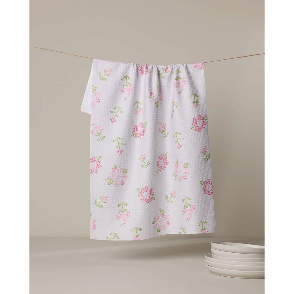 Geometry - Cross Stitch Floral Tea Towel