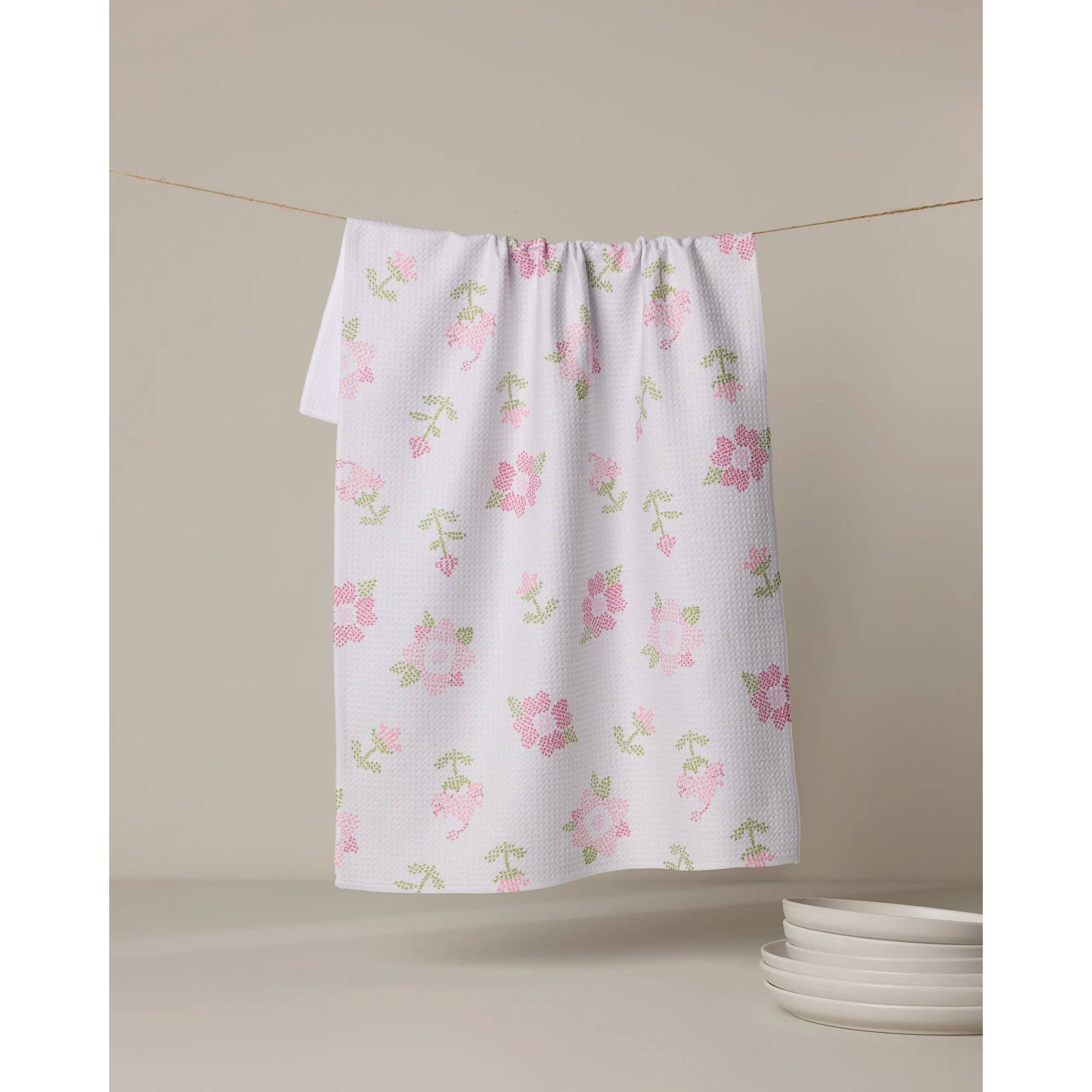 Geometry - Cross Stitch Floral Tea Towel