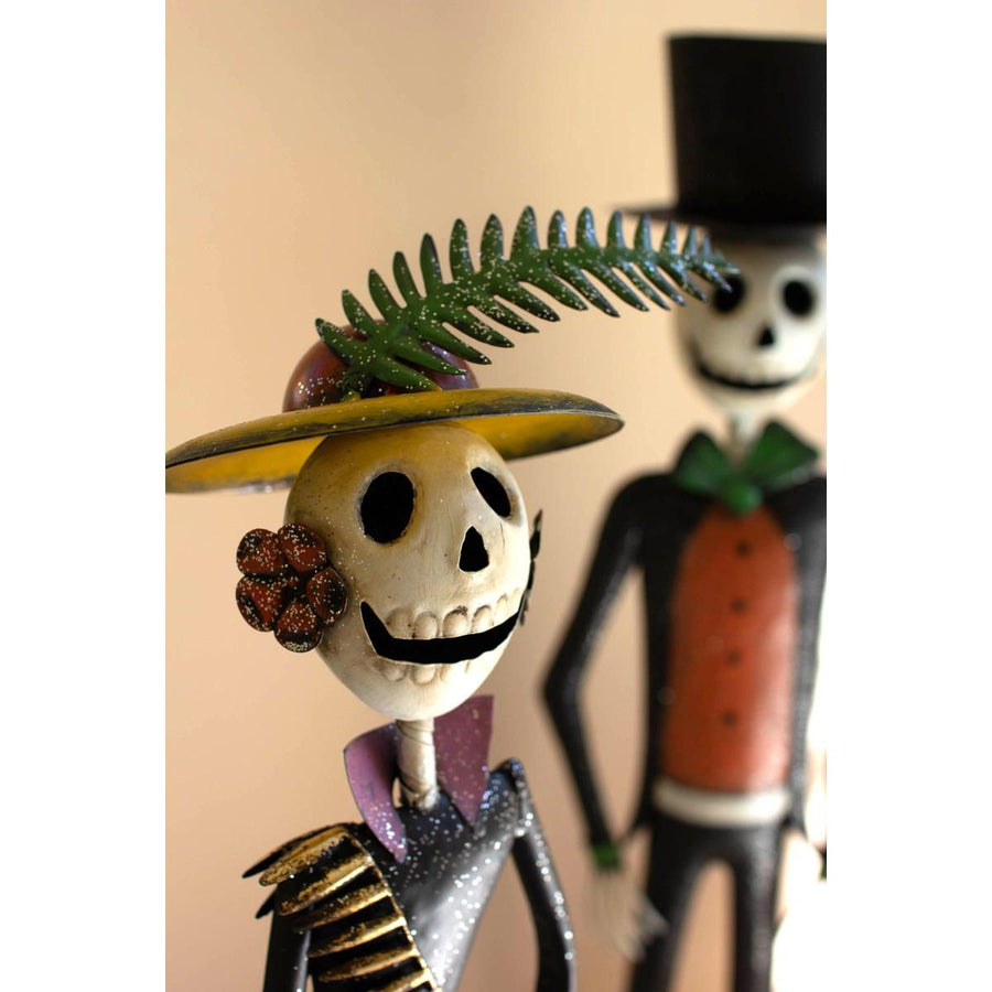 S/2 Painted Metal Halloween Day of The Dead Couple