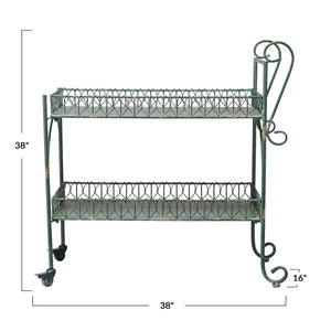 2-Tier Metal Bar Cart | Distressed Green