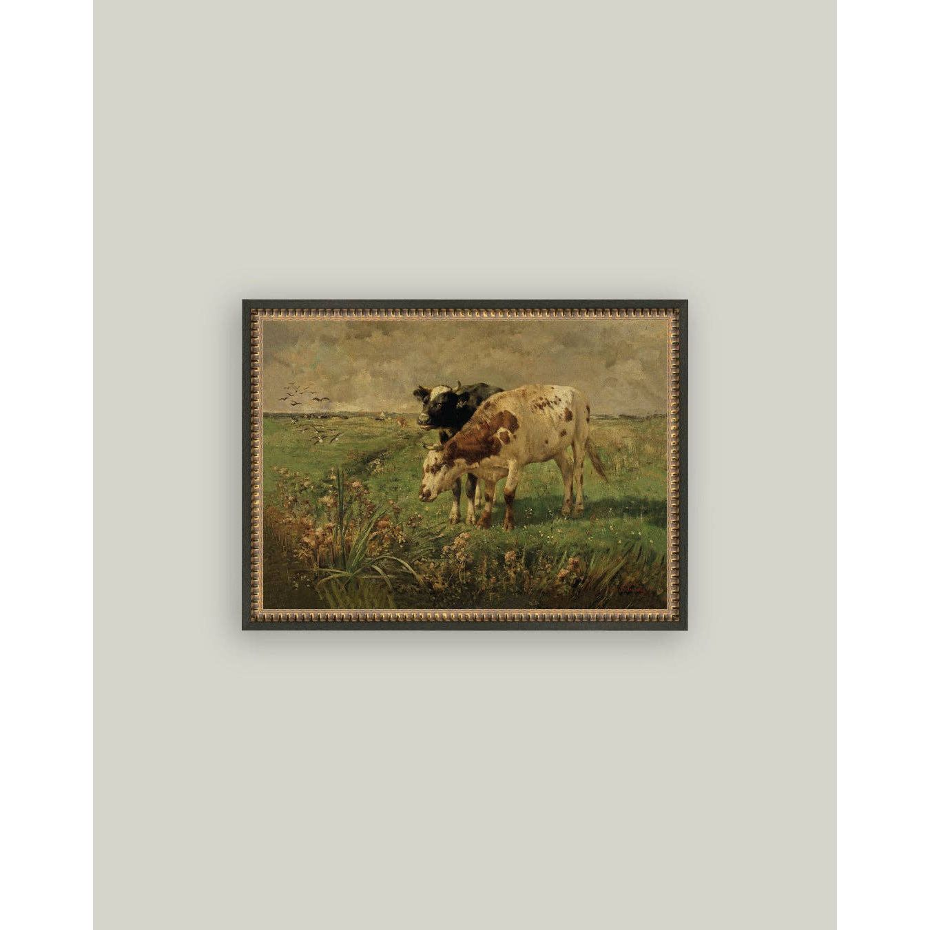 Black &  Brown Cows Framed Antique Art | 7 x 5