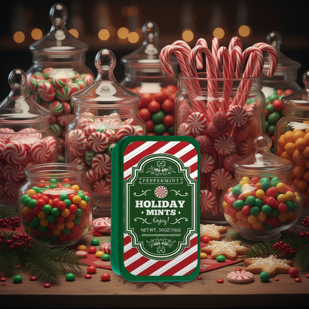 Holiday Themed Mint Tin w/Peppermints
