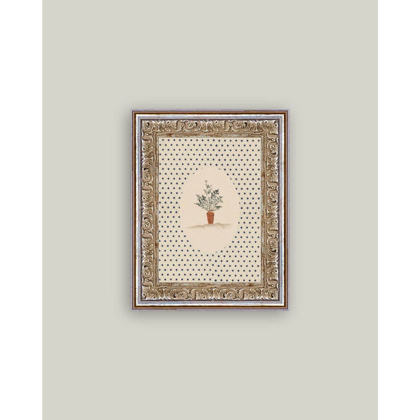 Framed Antique Art | Carrots on Dots - 5x7