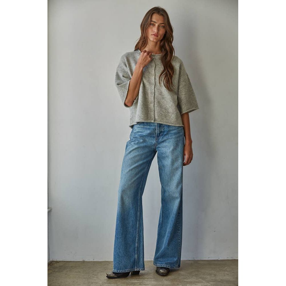Knit Sweater Quarter Sleeve Button Up Cardigan Top