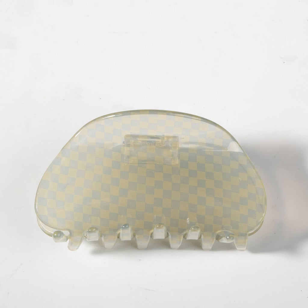 ACCITY - Checkerboard Acrylic Hair Claw Clip Half Round _CWAHA0326: COFFEE / (OS) 3