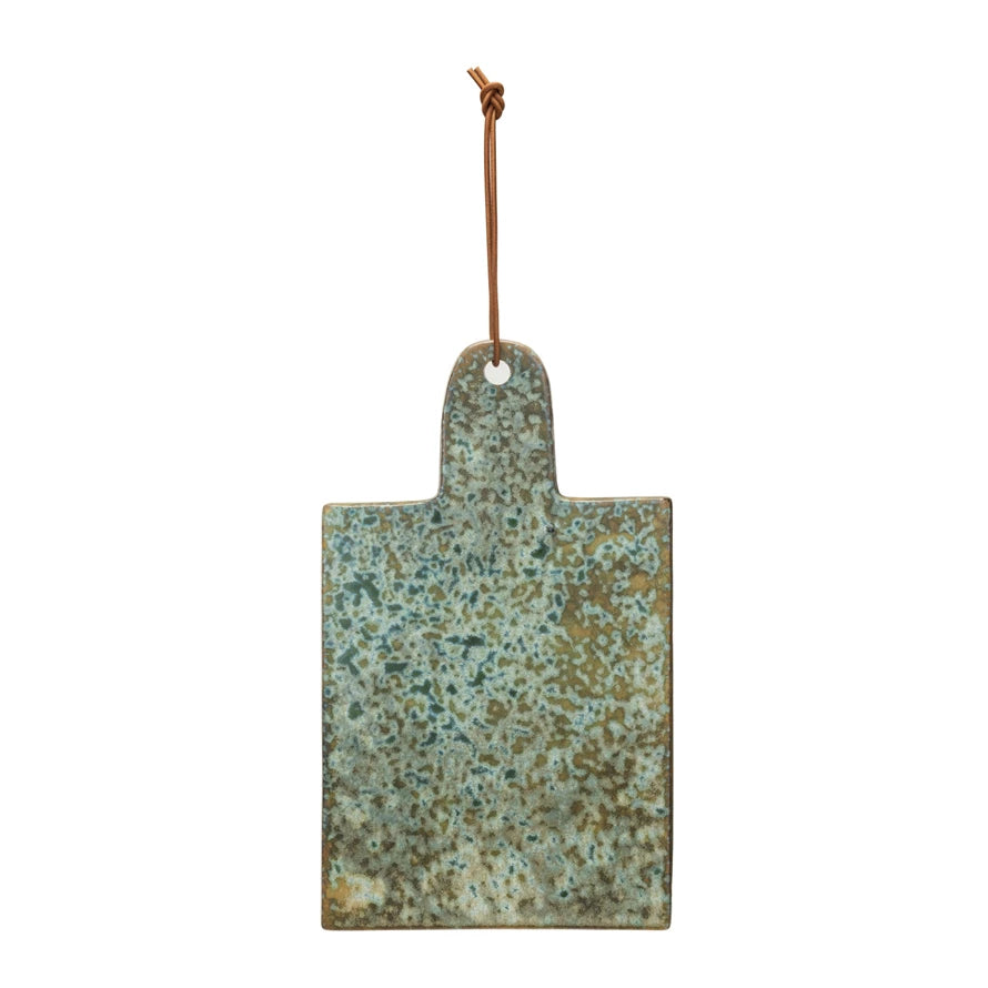 Stoneware Cheese/Cutting Board w/ Leather Tie | Crackle Green