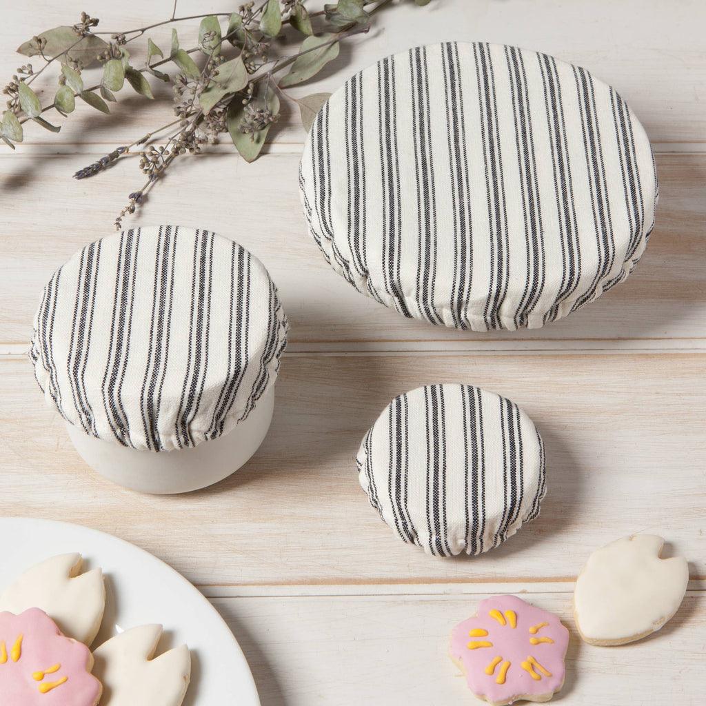 S/3 Ticking Stripe Reusable Bowl Covers