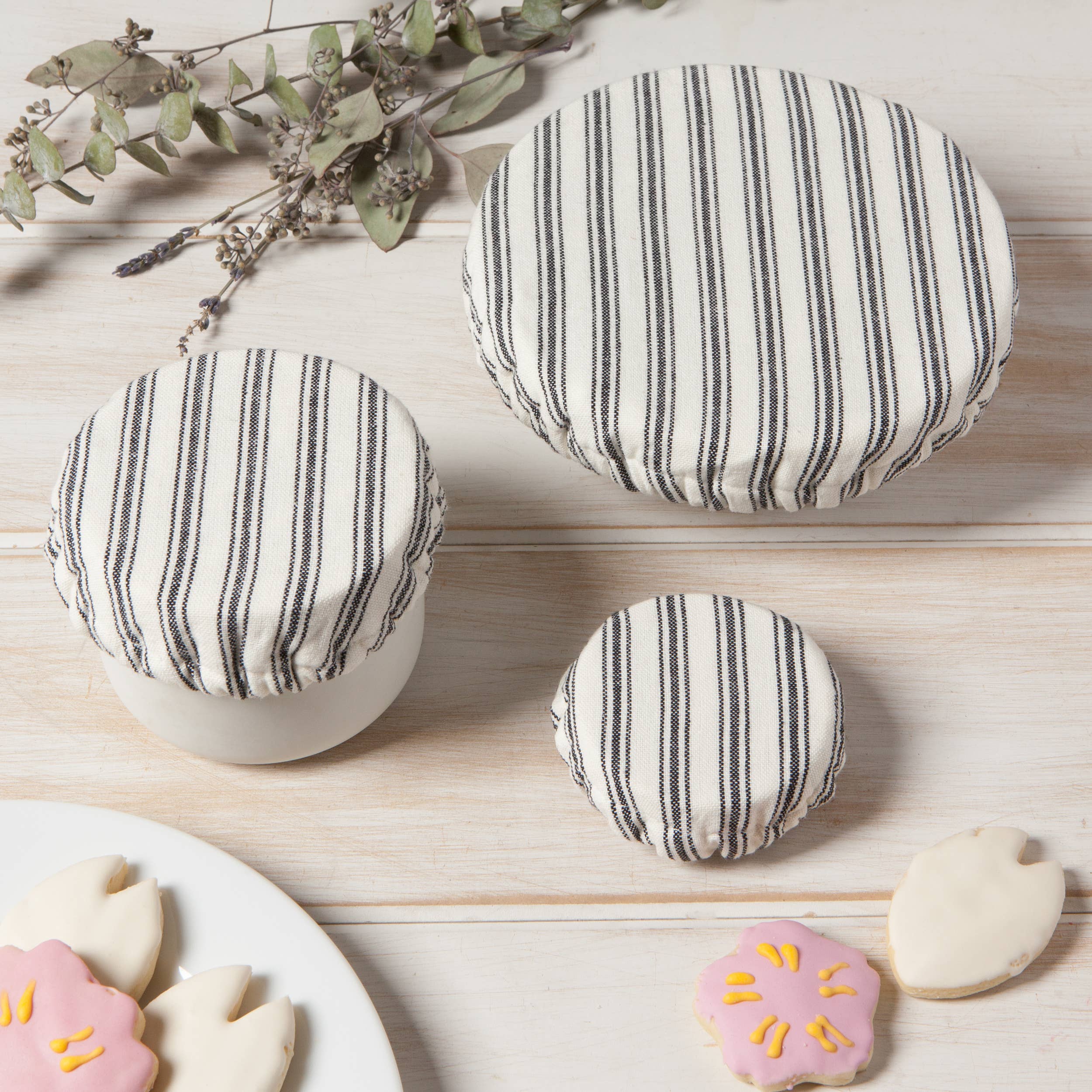S/3 Ticking Stripe Reusable Bowl Covers