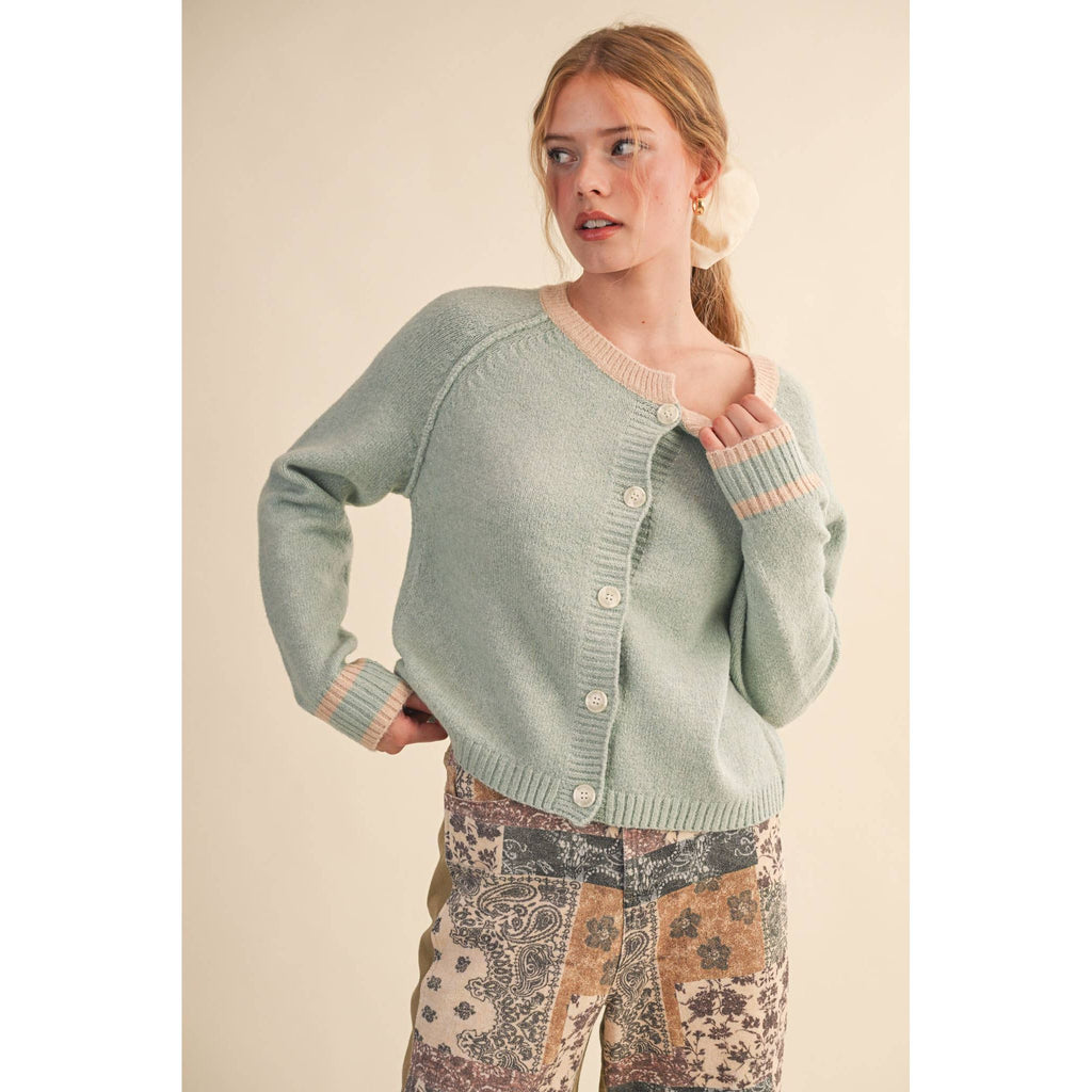 &MERCI - TWO TONE SWEATER CARDIGAN MSW11246: CHOCOLATE BROWN / M